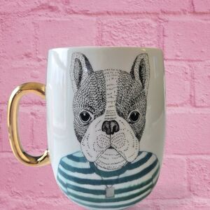 Pier 1 French Bulldog Mug Gold Handle